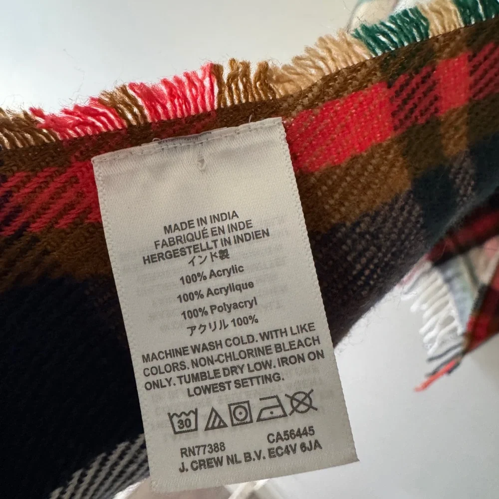 J. Crew Classic Plaid‎ Fall Scarf With Fringe